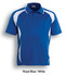 A royal blue and white unisex sports polo featuring contrast panels and a logo.