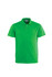 A vibrant green polo shirt with a collar and three buttons, featuring a logo on the chest.