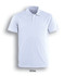 A white polo shirt with a collar and three buttons, featuring a logo on the chest.