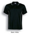A black and white men's short sleeve polo shirt featuring contrasting piping and a logo.