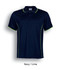 A navy polo shirt with lime accents, featuring a collar and buttons, along with a logo.