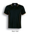 A black polo shirt with gold accents and a logo, featuring short sleeves and a collar.