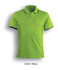 A lime green short sleeve polo shirt with navy accents and a logo.