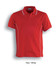 A red short sleeve polo shirt with white accents and a logo on the chest.