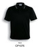A black unisex polo shirt featuring a collar and contrasting detailing, with a logo on the chest.