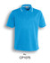 A sky blue unisex adult polo shirt with a white collar and a logo on the chest.