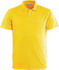 A yellow polo shirt featuring a collar and a logo on the chest.