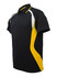 A black and yellow unisex sports panel polo shirt featuring a logo on the front and contrasting side panels.