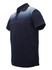 A navy unisex polo shirt with a gradient design, featuring a collar and short sleeves. It has a logo on it.