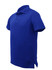 A plain blue cotton polo shirt with a collared neck and a logo on the chest.