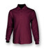 A long sleeve polo shirt in a rich burgundy colour with a collar and buttons, featuring a logo.