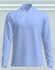 A long sleeve polo shirt in light blue, featuring a collar and buttons, with a subtle logo.