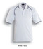A white and navy unisex raglan polo shirt with short sleeves and a collar. It features a logo.