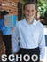 A white long sleeve button-up school shirt with a Peter Pan collar, featuring a pocket.
