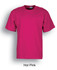 A hot pink plain cotton T-shirt with a crew neckline and short sleeves. It includes a logo.