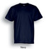 A navy plain cotton T-shirt featuring short sleeves and a crew neck design. It includes branding on the label.