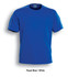 A royal blue and white unisex round neck t-shirt with short sleeves and a logo.