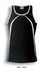 A black singlet with white detailing, featuring a fitted design and a logo. Suitable for casual wear.