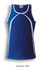 A royal blue and white singlet featuring a sporty design and a branding logo.