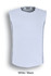 A sleeveless men's tank top in white with black side detailing and a logo.