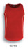 A red singlet with white accents and a logo on the chest, featuring a sleeveless design.