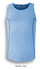 Sky blue men's singlet featuring navy stitching and a classic scoop neck design. Includes a logo.