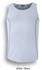 A men's singlet in white with black stitching details and a branding logo.
