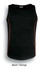 A black singlet with orange detailing and a logo, designed as a women's athletic top.