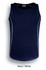 A navy singlet with white stitching, featuring a logo, designed for ladies.