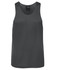 A dark grey singlet with a sleek design and a logo label at the neckline.