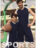 A navy blue men's basketball singlet with white accents, worn by an adult and a child holding a basketball. It features a logo.