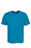 A bright blue micromesh T-shirt with a crew neck and short sleeves. It features a logo on the label.