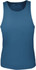 A blue ladies' brushed action back singlet with a simple design and a logo on the front.