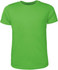 A bright green kids' t-shirt, featuring a round neck and short sleeves. It has a logo on it.
