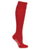 A red knee-high sports sock featuring a logo at the cuff.
