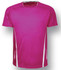 A bright pink unisex sports tee with white accents and a logo on the chest.