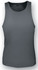 A grey ladies action back singlet with a fitted design and a logo on the front.