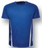 A blue sports tee featuring white side accents and a branding logo. Suitable for kids' athletic activities.