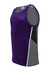 A unisex adults sublimated panel singlet in purple with grey side panels and a logo on the upper front.