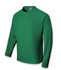 A green unisex long sleeve tee shirt with a round neckline, featuring a logo on the label.