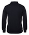 A black long-sleeve polo shirt featuring a collar and fitted design, with a logo on the front.