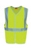 A bright yellow unisex safety vest with reflective blue crossing tape, featuring a logo on the front.