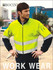 A unisex hi-vis polar fleece in bright yellow with navy sleeves and reflective tape, featuring a logo.