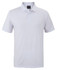 A white polo shirt featuring a collar, short sleeves, and a logo on the chest.