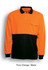 A long sleeve polo shirt in fluro orange and black, featuring a pocket and a logo.