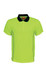 A hi-vis green polo shirt with a navy collar and contrasting stitching, featuring a logo on the chest.