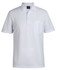 A white waffle pocket polo shirt featuring a collar and a chest pocket, with branding on the label.
