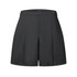 Black culottes with a smooth finish and pleat detailing, featuring an elastic waistband and a logo.