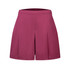 A pair of maroon culottes with a pleated front and an elastic waistband, featuring a brand logo.