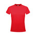 A red micromesh tee for women, featuring a simple design and a logo on the label.